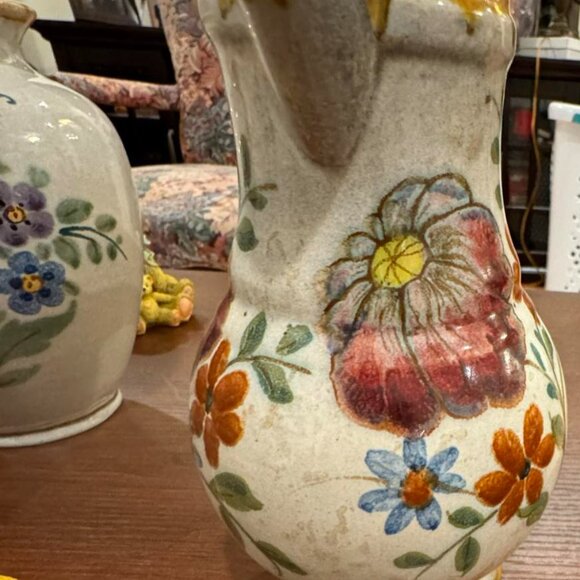 Vintage Gouda Holland Hand Painted Pitcher Vase with Floral Pattern - Picture 5 of 6